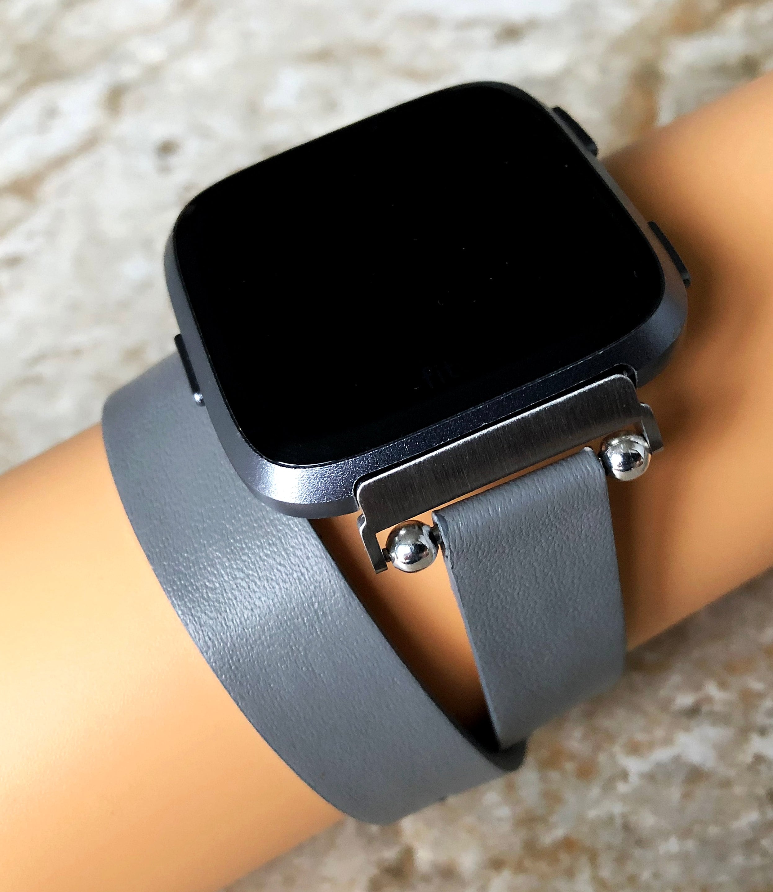 Fitbit Versa 2 3 4 Sense 2 Gray Soft Band Double Wrap Around Wrist Eco Vegan Leather Watch Strap Twice Bracelet in Silver Rose Gold Black